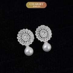 Khuyên tai bạc ECJ25 White Sunflower s925 ChariotJewelry