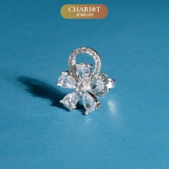 Khuyên tai bạc ECJ52 bông hoa 5 cánh lấp lánh ChariotJewelry