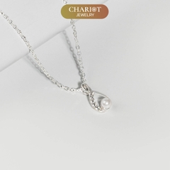 Dây chuyền DCJ110 thiết kế giọt nước đính ngọc trai  bạc 925 ChariotJewelry