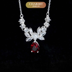 Dây chuyền DCJ56 hoa sen, charm đá đỏ bạc s925 ChariotJewelry