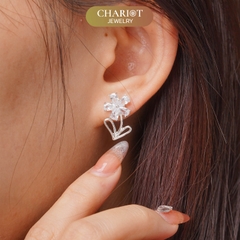 Khuyên tai bạc ECJ14 nữ 925 CHARIOT bông hoa nhỏ đơn giản dễ thương ChariotJewelry