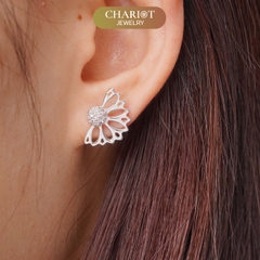 Khuyên tai bạc ECJ18  hình quạt đính đá cá tính ChariotJewelry