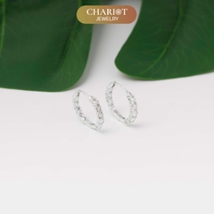 Khuyên tai bạc ECJ55 đính đá tròn lấp lánh, nổi bật ChariotJewelry