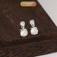 Khuyên tai bạc ECJ63 dáng thả đá vuông mộng mơ, cá tính ChariotJewelry