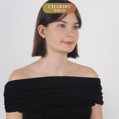 Khuyên tai bạc ECJ67 hoa tuyết đính đá trắng sáng ChariotJewelry