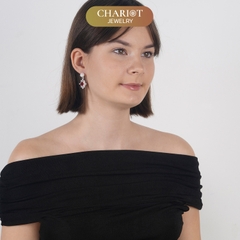 Khuyên tai bạc ECJ68 đính đá ruby đỏ dáng thả cho nữ, s925 Chariot Jewelry