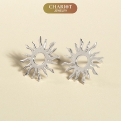 Khuyên tai bạc ECJ75 hào quang Mặt Trời cá tính Chariot Jewelry