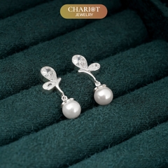 Khuyên tai bạc ECJ88 cánh bướm thêm ngọc trai điểm nhấn thanh lịch Chariot Jewelry
