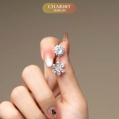 Khuyên tai bạc nữ ECJ13 hình bông hoa mặt trời, đính đá dành cho nữ ChariotJewelry