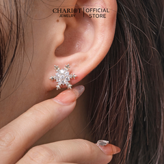 Khuyên tai bạc ECJ05 bạc 925 bông tuyết đính đá lấp lánh ChariotJewelry