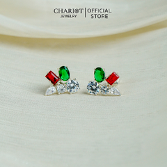 Khuyên tai bạc ECJ01 đá sắc màu, thiết kế sang trọng s925 ChariotJewelry