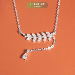 Dây chuyền bạc s925 DCJ160 nhành Olive đính đá CZ lấp lánh ChariotJewelry