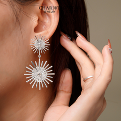 Khuyên tai bạc ECJ16 Firework đính đá độc đáo ChariotJewelry