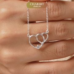 Dây chuyền bạc DCJ70 S925 trái tim đôi xinh xắn đính đá, quà tặng 8-3 ý nghĩa, Chariot Jewelry