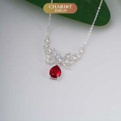 Dây chuyền DCJ56 hoa sen, charm đá đỏ bạc s925 ChariotJewelry