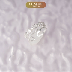 Nhẫn Bạc NCJ59 2 line đá vuông ChariotJewelry