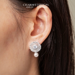 Khuyên tai bạc ECJ25 White Sunflower s925 ChariotJewelry