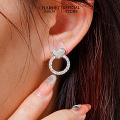 Khuyên tai bạc ECJ06 trái tim, đính đá thanh lịch dành cho nữ ChariotJewelry