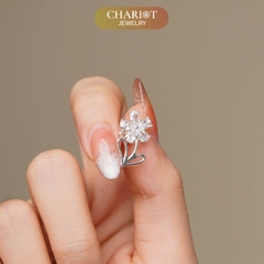 Khuyên tai bạc ECJ14 nữ 925 CHARIOT bông hoa nhỏ đơn giản dễ thương ChariotJewelry