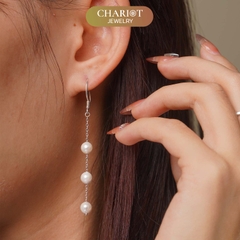 Khuyên tai bạc ECJ29 Dainty Long Dangle Pearl s925 ChariotJewelry