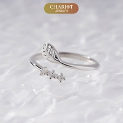 Nhẫn Bạc NCJ24 Hình Lá Kết Hợp Đính Đá Độc Đáo Chariot Jewelry