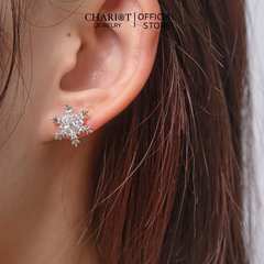 Khuyên tai bạc ECJ05 bạc 925 bông tuyết đính đá lấp lánh ChariotJewelry