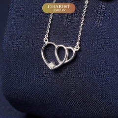 Dây chuyền bạc DCJ70 S925 trái tim đôi xinh xắn đính đá, quà tặng 8-3 ý nghĩa, Chariot Jewelry