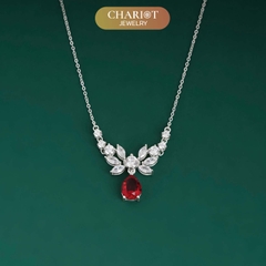 Dây chuyền DCJ56 hoa sen, charm đá đỏ bạc s925 ChariotJewelry