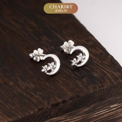Khuyên tai bạc ECJ48 s925 kiểu basic vầng trăng & 2 vì sao thanh lịch, ChariotJewelry