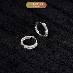 Khuyên tai bạc ECJ55 đính đá tròn lấp lánh, nổi bật ChariotJewelry