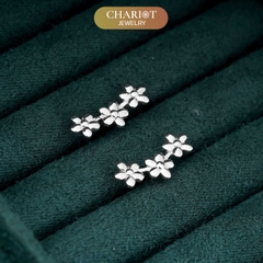 Khuyên tai bạc ECJ56 ba bông hoa nhỏ xinh, nữ tính ChariotJewelry