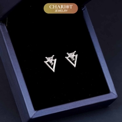 Khuyên tai bạc ECJ62 hình tam giác đính đá ChariotJewelry