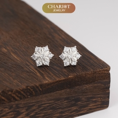 Khuyên tai bạc ECJ67 hoa tuyết đính đá trắng sáng ChariotJewelry