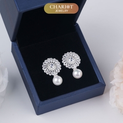 Khuyên tai bạc ECJ25 White Sunflower s925 ChariotJewelry