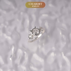 Nhẫn bạc NCJ44 925 CHARIOT họa tiết hình mèo dễ thương đính đá cao cấp ChariotJewelry