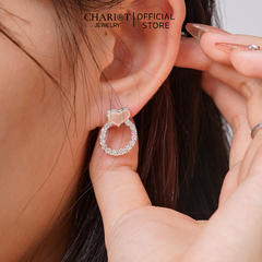 Khuyên tai bạc ECJ06 trái tim, đính đá thanh lịch dành cho nữ ChariotJewelry