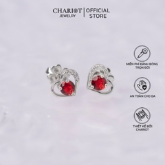 Khuyên tai bạc ECJ21 Trái tim đỏ rực lửa s925 ChariotJewelry