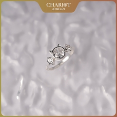 Nhẫn bạc NCJ44 925 CHARIOT họa tiết hình mèo dễ thương đính đá cao cấp ChariotJewelry