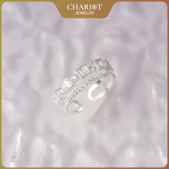 Nhẫn Bạc NCJ59 2 line đá vuông ChariotJewelry