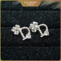 Khuyên tai nữa bạc s925 ECJ07 chữ D, đính đá xinh xắn ChariotJewelry