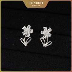 Khuyên tai bạc ECJ14 nữ 925 CHARIOT bông hoa nhỏ đơn giản dễ thương ChariotJewelry