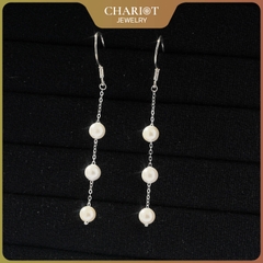 Khuyên tai bạc ECJ29 Dainty Long Dangle Pearl s925 ChariotJewelry