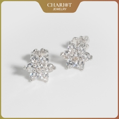 Khuyên tai bạc ECJ54 hoa lục cánh thanh lịch, kiêu sa ChariotJewelry