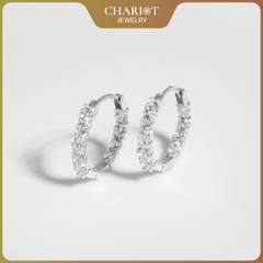 Khuyên tai bạc ECJ55 đính đá tròn lấp lánh, nổi bật ChariotJewelry