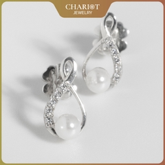 Khuyên tai bạc ECJ61 dáng xoắn điểm ngọc trai tinh tế ChariotJewelry