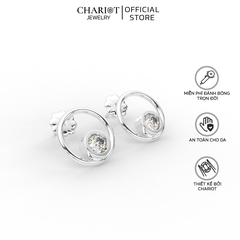 Khuyên Tai Bạc ECJ87 Viền Tròn Đính Đá Lấp Lánh Cỡ Lớn Chariot Jewelry