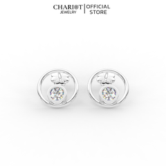 Khuyên Tai Bạc ECJ87 Viền Tròn Đính Đá Lấp Lánh Cỡ Lớn Chariot Jewelry