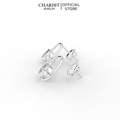 Khuyên Tai Bạc ECJ87 Viền Tròn Đính Đá Lấp Lánh Cỡ Lớn Chariot Jewelry