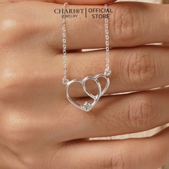 Dây chuyền bạc DCJ70 S925 trái tim đôi xinh xắn đính đá, quà tặng Valentine ý nghĩa, Chariot Jewelry