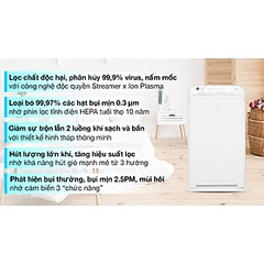 Máy Lọc Không Khí Daikin MCK55TVM6 Công nghệ Streamer 3C Tích Hợp Ion Plasma Lõi Lọc Tuổi Thọ Lên Đến 10 Năm, Diệt Khuẩn Và Lọc Sạch 99,97% Bụi Bẩn, Diện Tích Sử Dụng 40 m2, Công Suất 58W - Hàng Chính Hãng